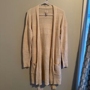 Joie | Mixed Knit Cream Open-Front Long Sleeve Cardigan Sweater Duster Cozy XS